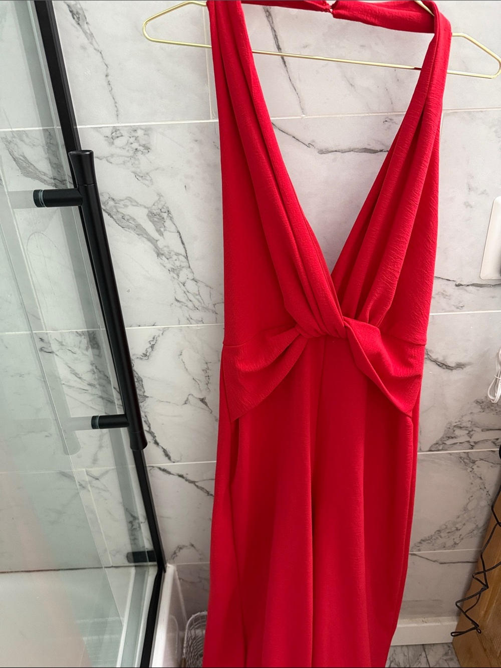 Red Deep V Knot Front jumpsuit